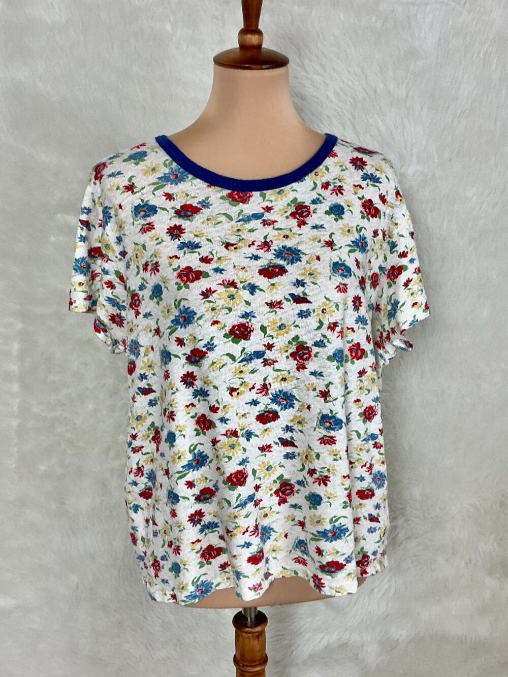 Mother Superior Cotton Linen The Lil Goodie Bell Rose Bowl Floral T-Shirt XL